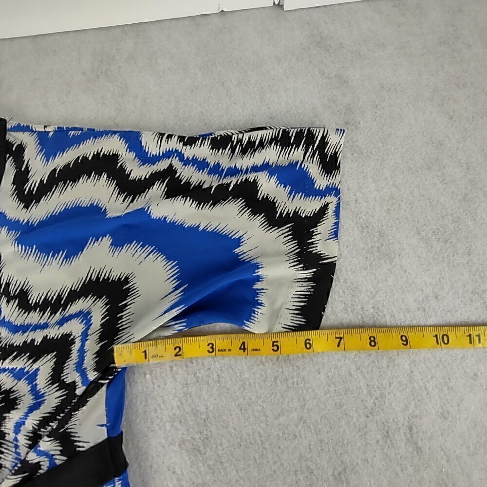Nicole Miller Womens Patterned Kimono Sleeve Black Blue White Blouse Size M - Picture 9 of 11
